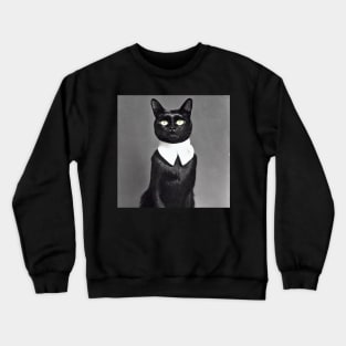 Dignified Black Cat Old Puritan Timey Photograph Crewneck Sweatshirt